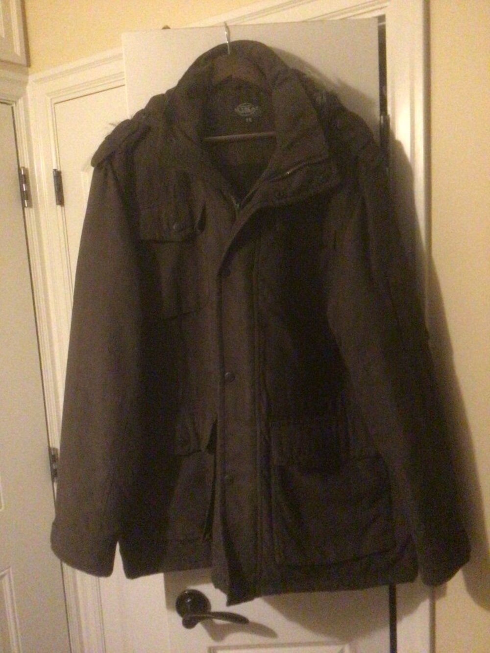 Men's brown suede microfibre winter coat with hood XL
